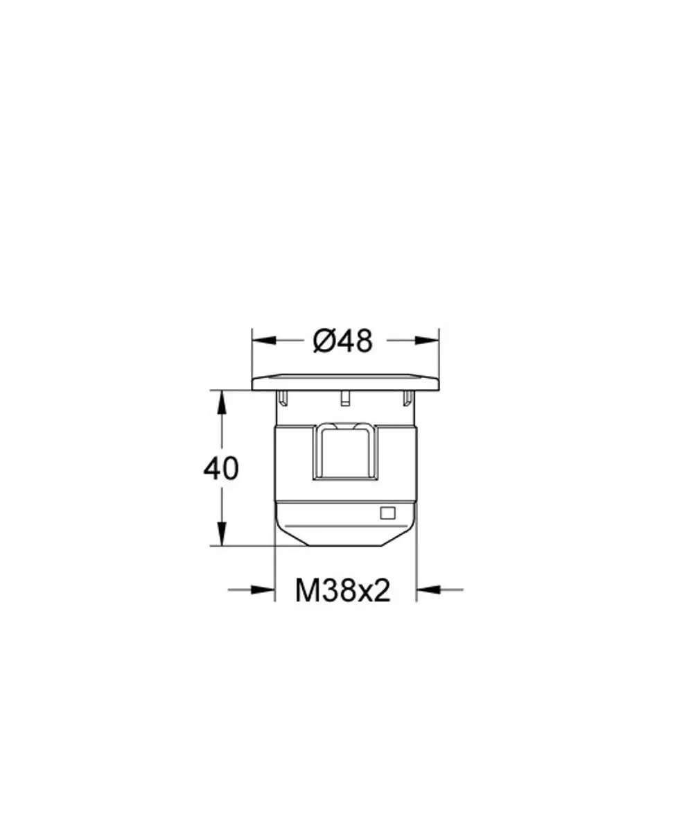 GROHE Druckknopf und Rosette in einem schlichten Design, abgebildet in einer technischen Zeichnung, inklusive Maße und Montagespezifikationen.