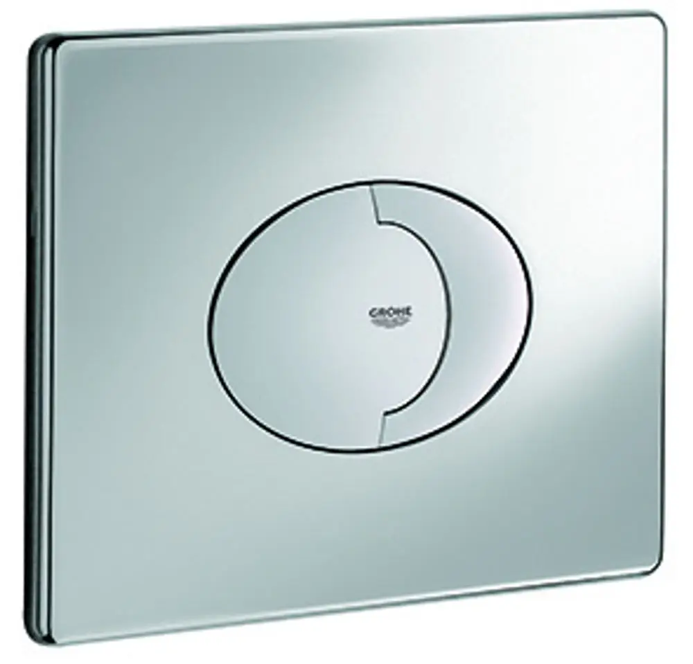 GROHE Betätigung mit waagerechter Fläche in metallischer Optik und zwei Betätigungstasten, designed für eine WC-Spülung im modernen Stil.