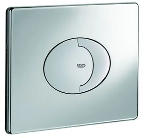 GROHE Betätigung mit waagerechter Fläche in metallischer Optik und zwei Betätigungstasten, designed für eine WC-Spülung im modernen Stil.
