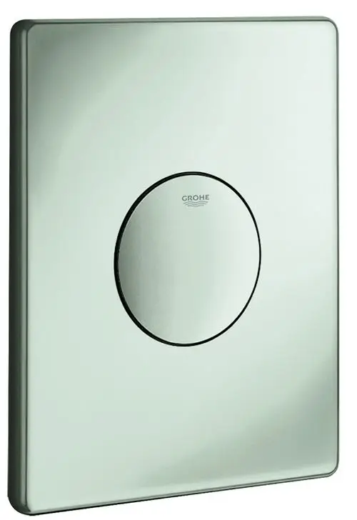 Grohe WC-Betätigung mit einer schlichten Oberfläche in alpinweiß und einer zentralen Betätigungsfläche. Ideal für die Montage in Badezimmern.