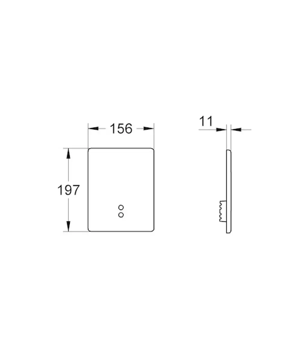 Grohe Frontplatte mit flacher, rechteckiger Form, zwei Öffnungen auf der Vorderseite und einer dünnen Seitenansicht, geeignet für moderne Sanitärinstallationen.