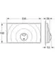 GROHE WC-Betätigung in chrom mit runder Betätigungstaste und flacher, rechteckiger Form, dargestellt in technischen Zeichnungen mit Maßen.