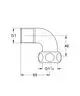 GROHE Anschlusswinkel mit gebogenem Design und zwei Anschlüssen, einer mit G1 und der andere mit G1¼. Technische Zeichnung mit Maßangaben.