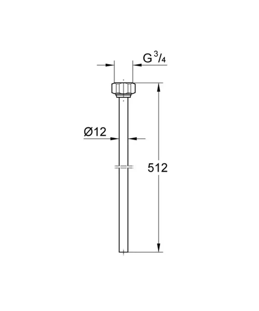 GROHE Anschlussrohr mit einem Durchmesser von 12 mm und einer Länge von 512 mm, mit G3/4 Gewinde für Spülendurchführung, in Chromoptik.