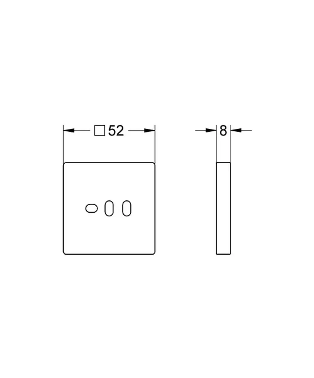 Grohe Ausgleichsscheibe in quadratischer Form mit drei Ausschnitten, flach und rechteckig, abgebildet auf weißem Hintergrund.