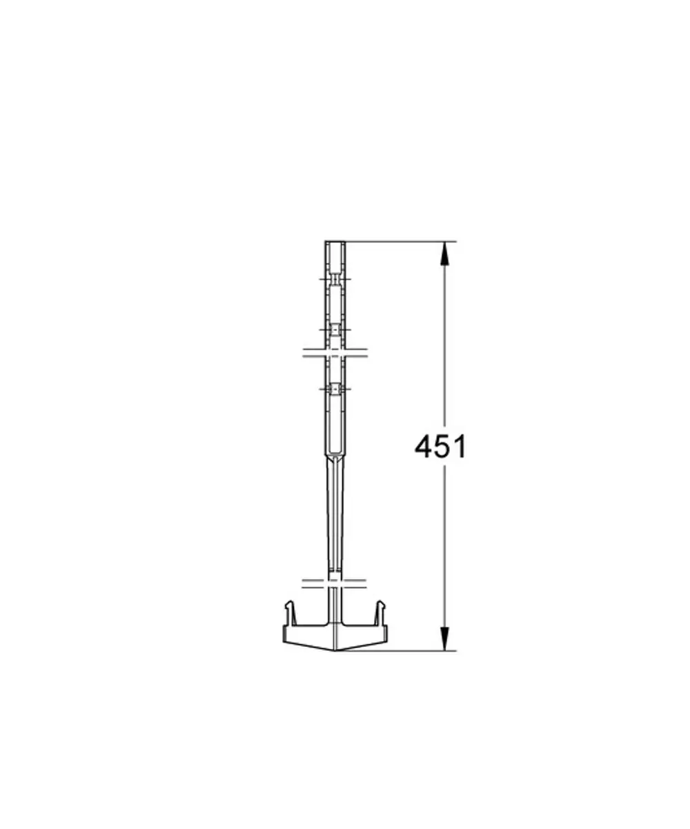 Zeichnung einer Grohe Zugstange mit einem vertikalen Aufbau und einer Basis. Die Abmessungen sind schematisch dargestellt.