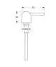 Grohe Pumpvorrichtung mit einem verchromten Hebel und einem zylindrischen Pumpmechanismus, skizziert mit Abmessungen für eine Seifenspender-Installation.