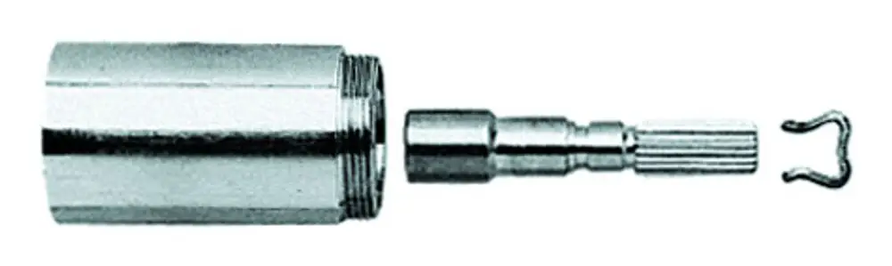 Verchromtes Verlängerungsset von Grohe, bestehend aus einem zylindrischen Gehäuse, einem Stift und einem Halteclip, geeignet für UP-Ventile.