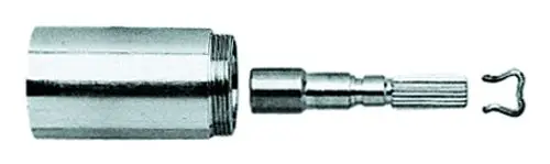 Verchromtes Verlängerungsset von Grohe, bestehend aus einem zylindrischen Gehäuse, einem Stift und einem Halteclip, geeignet für UP-Ventile.