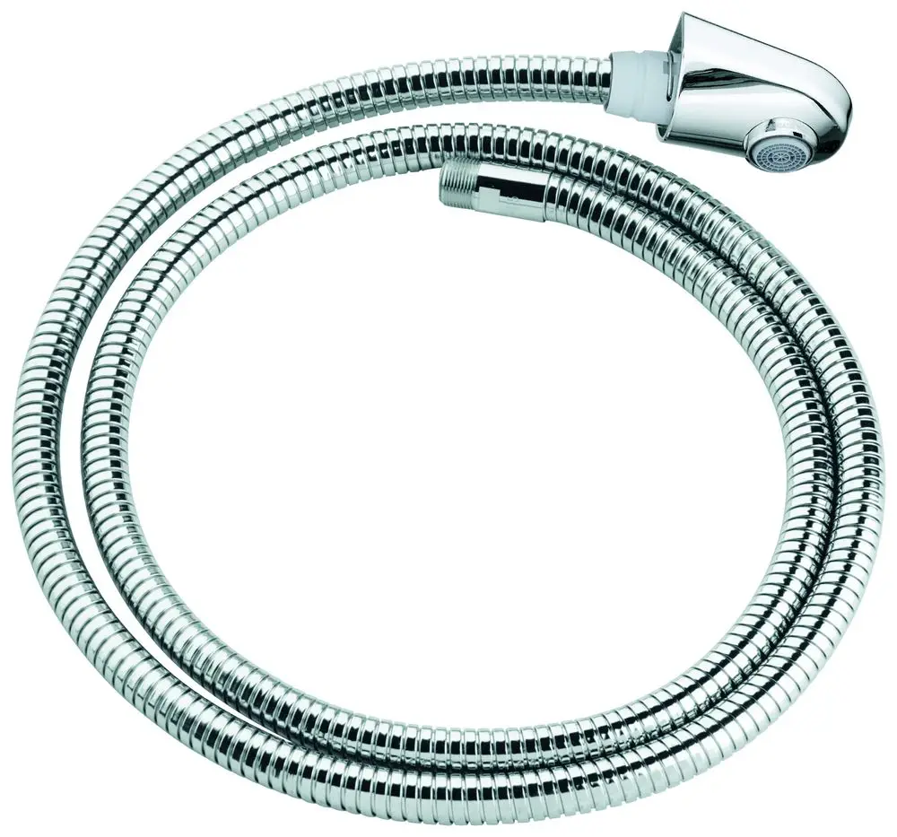 Chromfarbige Auslaufbrause von Grohe mit flexiblem Schlauch, geeignet für die Montage in Badezimmern oder Küchenanwendungen.