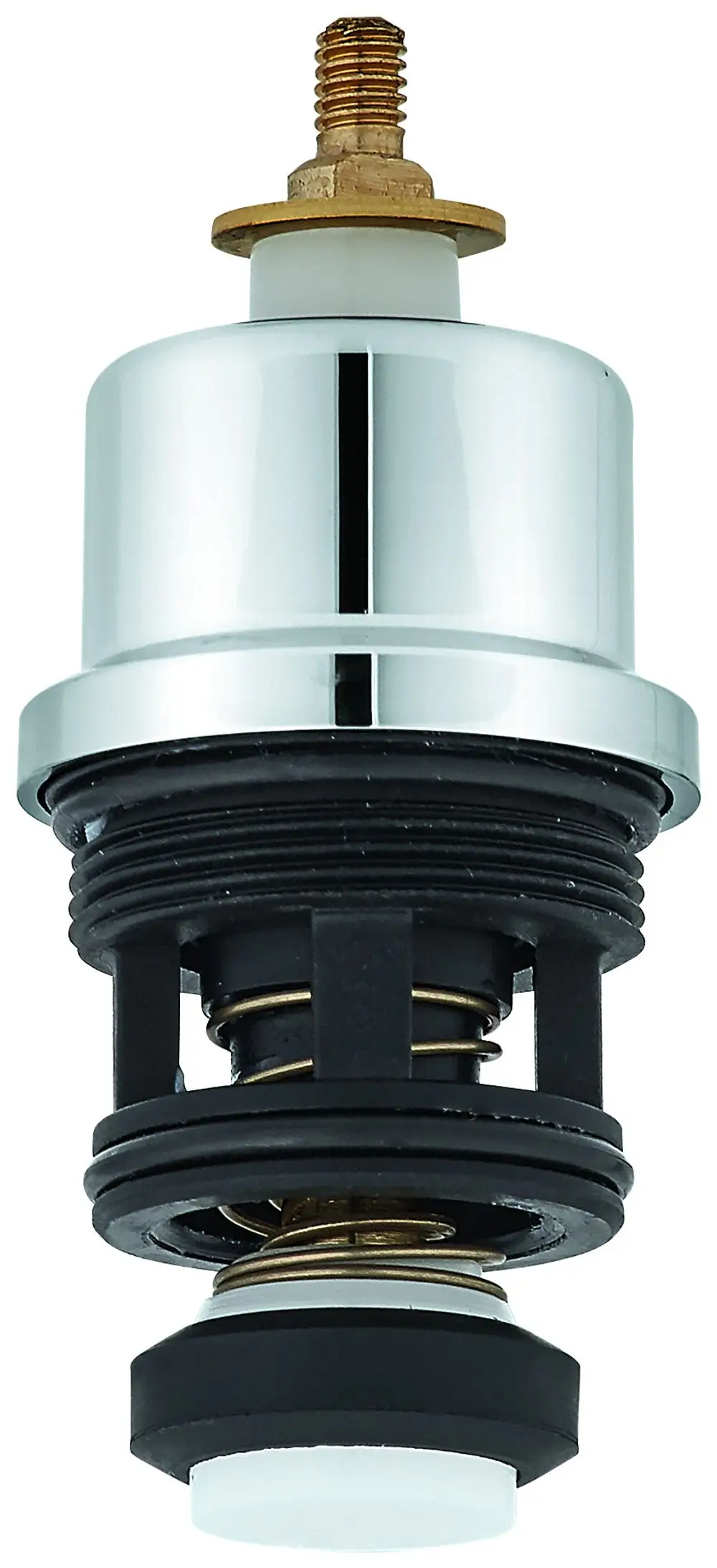 Grohe Umstellung mit verchromtem Finish, bestehend aus mehreren Komponenten wie Gummidichtungen und einer Feder, die zur Regulierung des Wasserflusses dient.