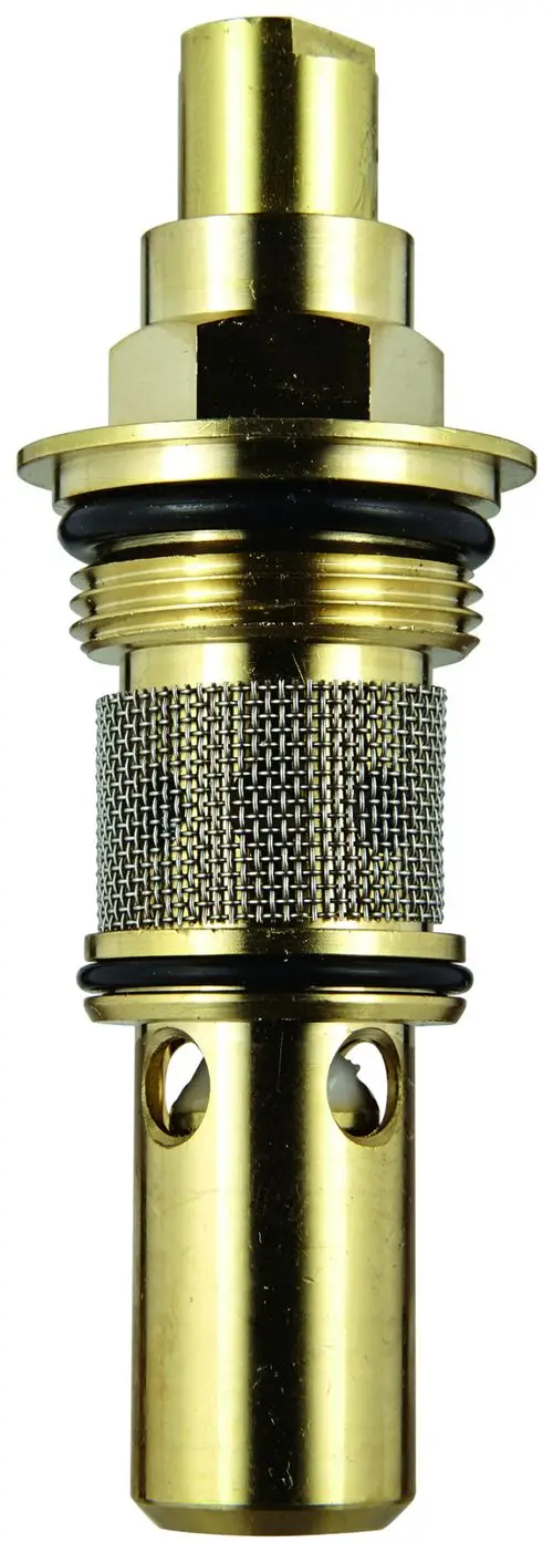 GROHE Absperrventil in Goldfarbe mit einem Metallkörper und einem Gitterelement. Die Konstruktion dient zur Regulierung des Wasserflusses.