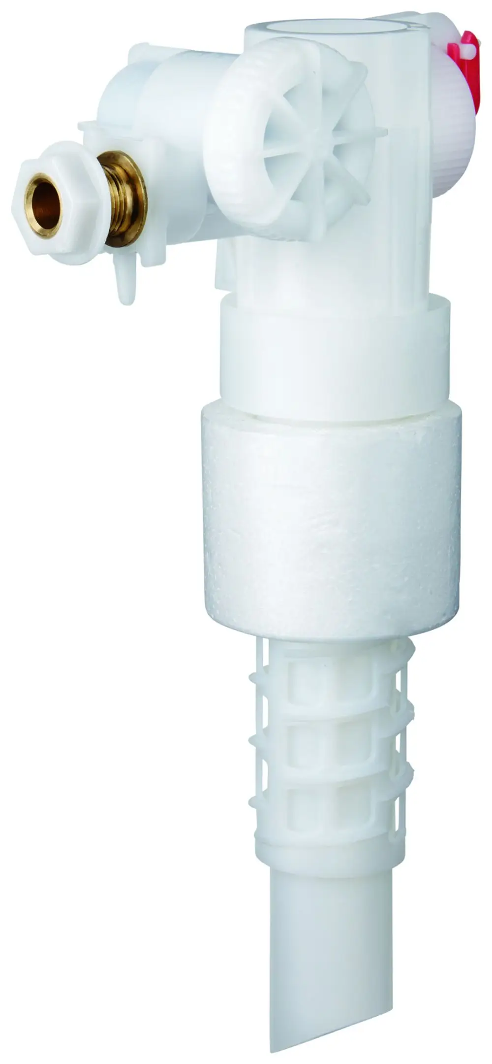 Füllventil für Spülkasten von Grohe, aus Kunststoff, mit einem Anschluss für Wasserleitung und einem Gehäuse zur Befestigung im Spülkasten.