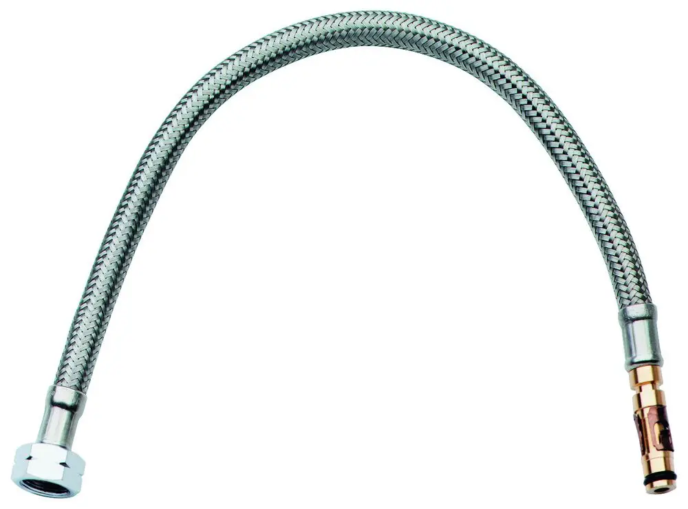 Flexibler Druckschlauch aus Edelstahl von Grohe mit zwei Anschlussenden. Geeignet für die Installation an Sanitäranlagen.