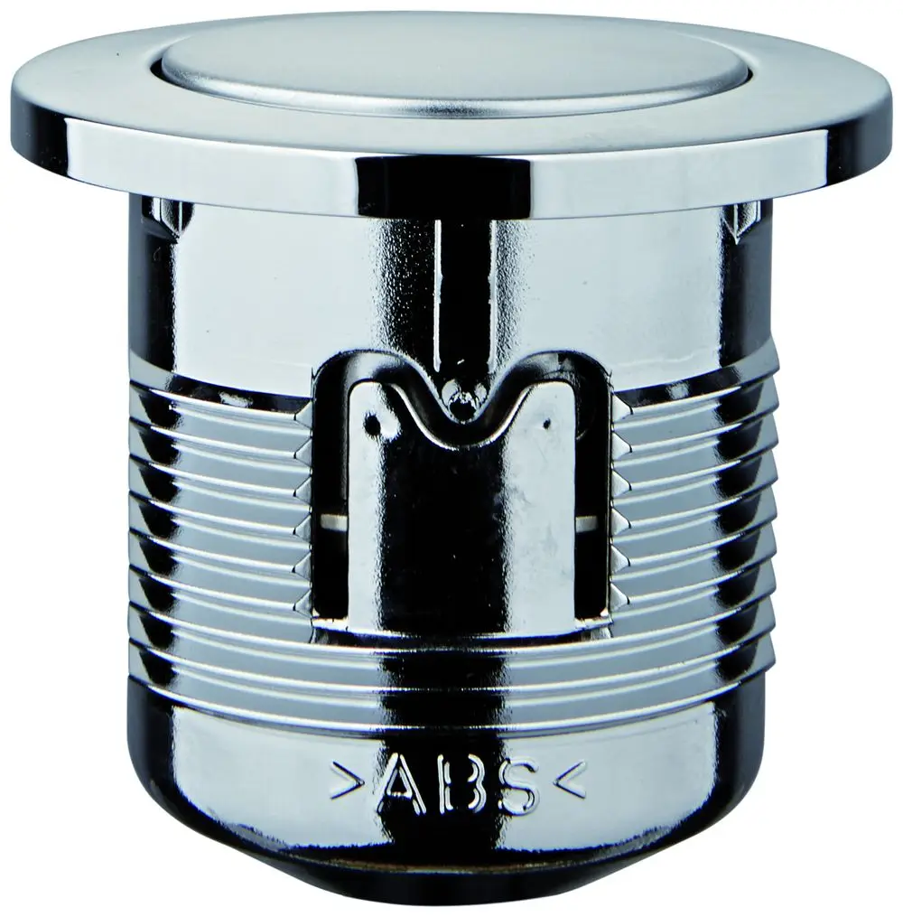 Grohe Druckknopf aus Metall mit runder Rosette in Chromoptik. Die Oberflächenstruktur ist glatt, der Mechanismus ermöglicht das einfache Betätigen des Druckknopfs.