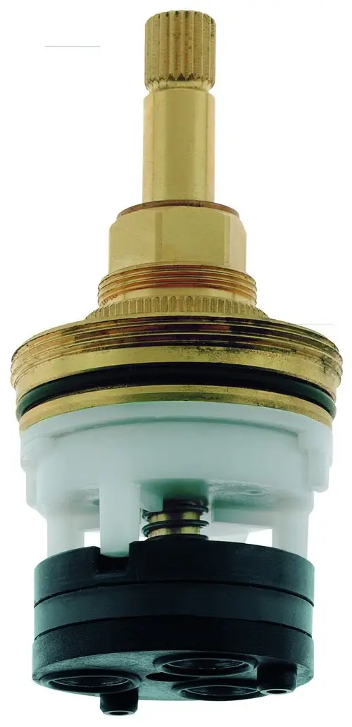 Grohe-Wassermischer mit einem langen, goldfarbenen Hebel und schwarzem, rundem Gehäuse, geeignet für den Einsatz in Sanitäranlagen.