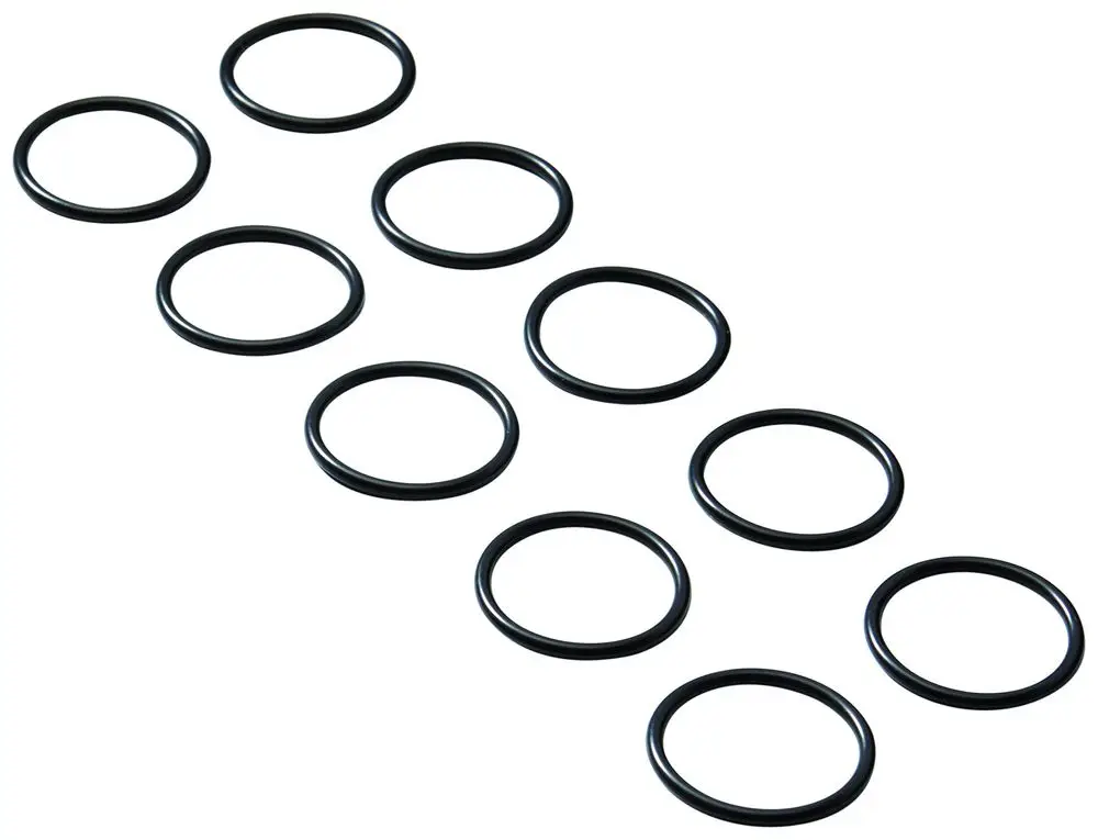 Schwarze O-Ringe in verschiedenen Größen, zehn Stück nebeneinander angeordnet, geeignet für Dichtungen. Produkt von Grohe.