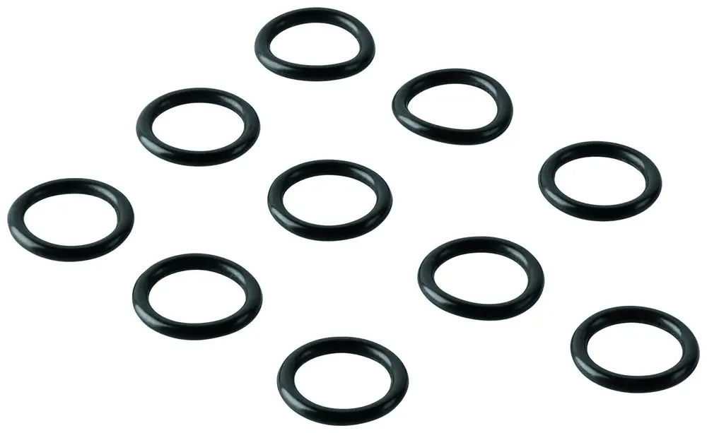 Schwarze O-Ringe in verschiedenen Anordnungen, passend für verschiedene Anwendungen, von der Marke Grohe. Zehn Stück sind abgebildet.