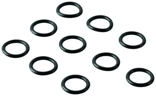 Schwarze O-Ringe in verschiedenen Anordnungen, passend für verschiedene Anwendungen, von der Marke Grohe. Zehn Stück sind abgebildet.