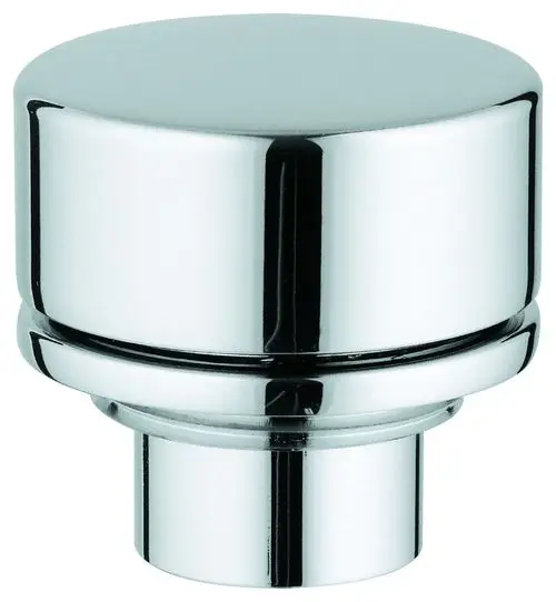 Grohe Umstellknopf in verchromtem Finish, rund und flach, mit einem zentralen Verbindungsteil für die Montage an Sanitäranlagen.