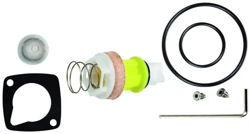 GROHE Dichtungssatz mit verschiedenen Bestandteilen wie Gummi-O-Ringen, Federn, einem Filter und Montageschrauben, zur Verwendung in sanitärtechnischen Anwendungen.