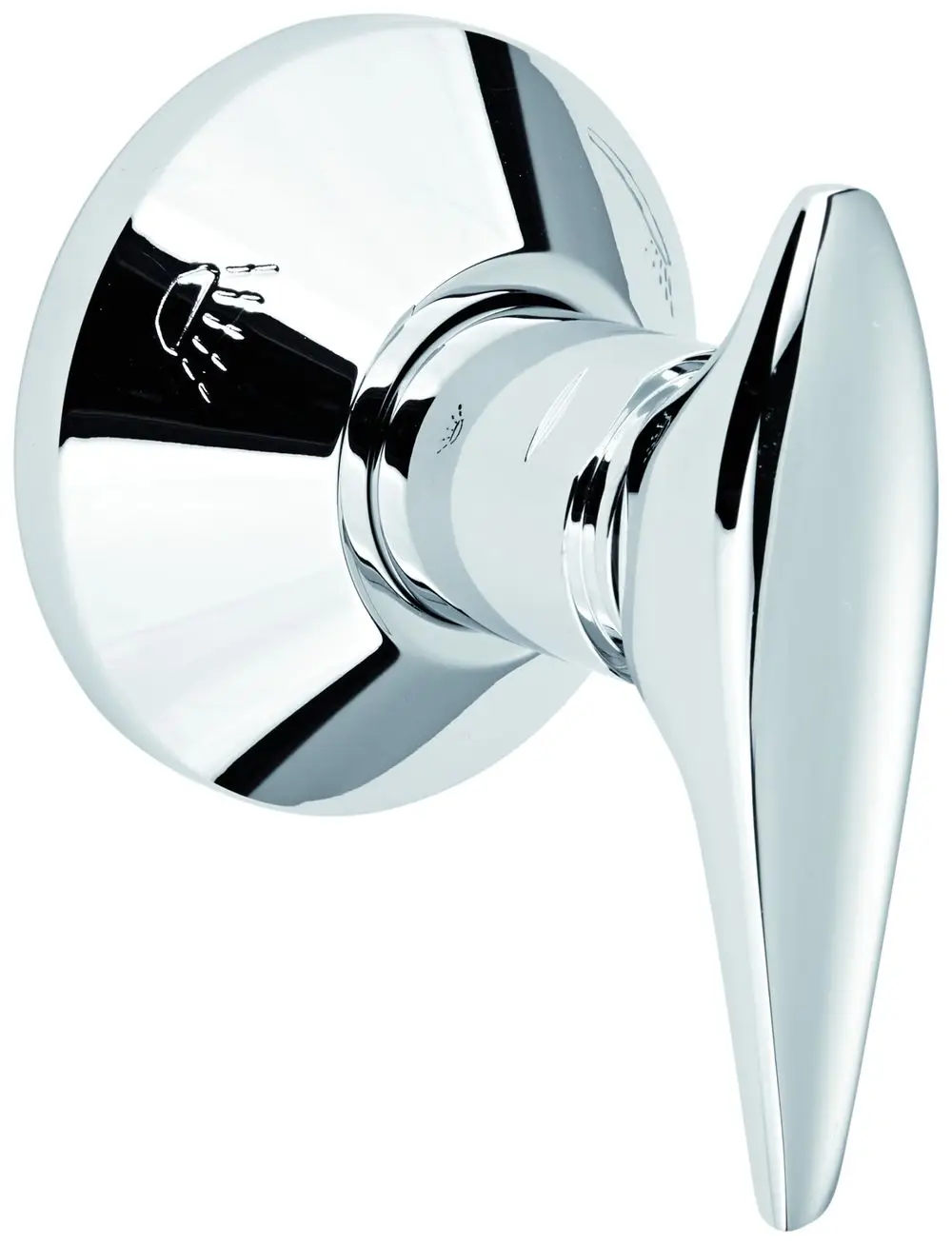 Grohe Umstellhebel aus verchromtem Material mit runder Rosette zur Betätigung einer Wasserzufuhr oder Umstellung. Glatte, reflektierende Oberfläche.