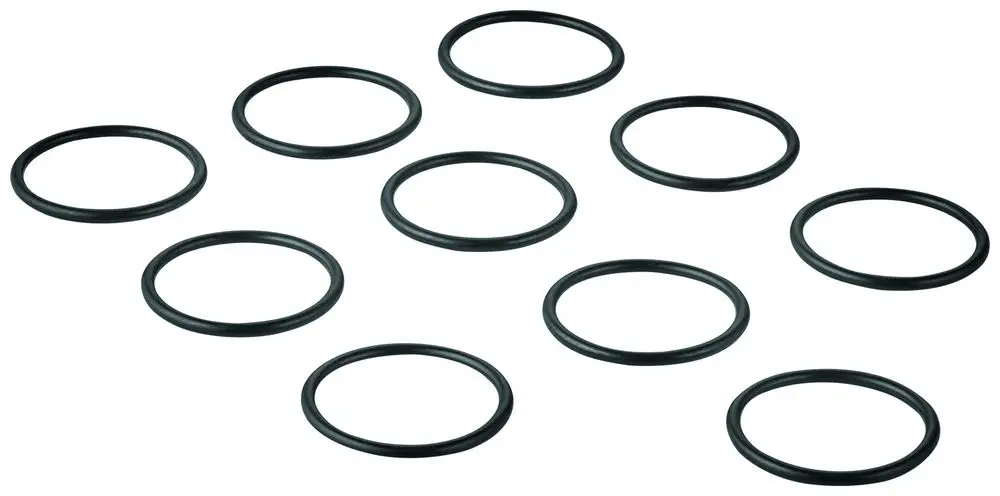 Schwarze O-Ringe in verschiedenen Größen, gruppiert auf einer Oberfläche. Ideal für Dichtungen. Enthält Produkte von Grohe.
