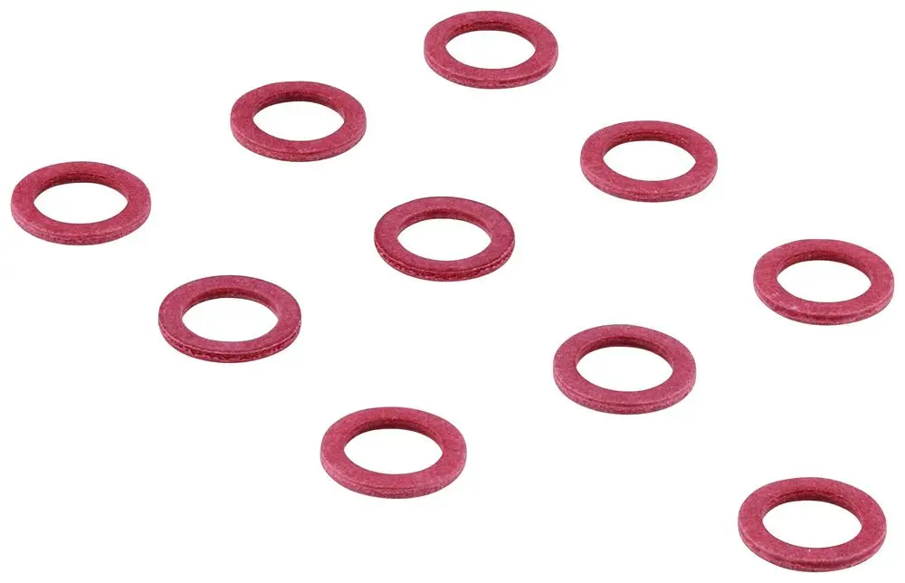 Runde Dichtungen in rot, verteilt auf einer Fläche. Die Dichtungen sind aus einem festen Material und scheinen für Sanitäranwendungen von Grohe geeignet zu sein.