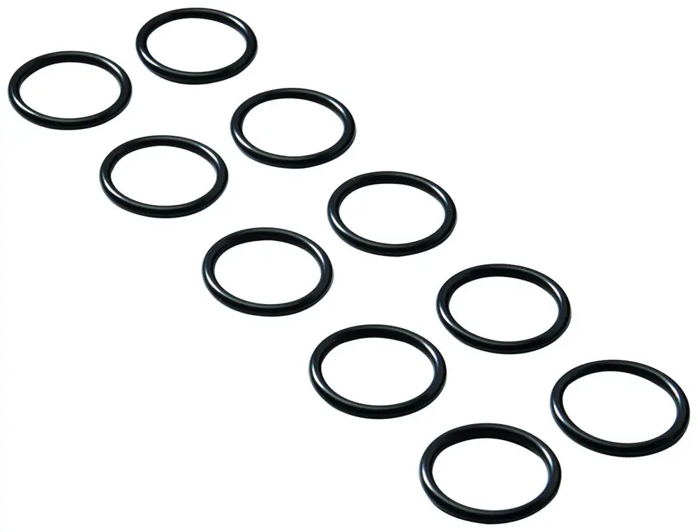 Schwarze O-Ringe auf hellem Hintergrund, die in einem regelmäßigen Muster angeordnet sind. Produkte von Grohe, geeignet für Dichtungsanwendungen.