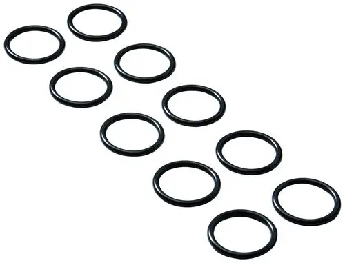Schwarze O-Ringe auf hellem Hintergrund, die in einem regelmäßigen Muster angeordnet sind. Produkte von Grohe, geeignet für Dichtungsanwendungen.