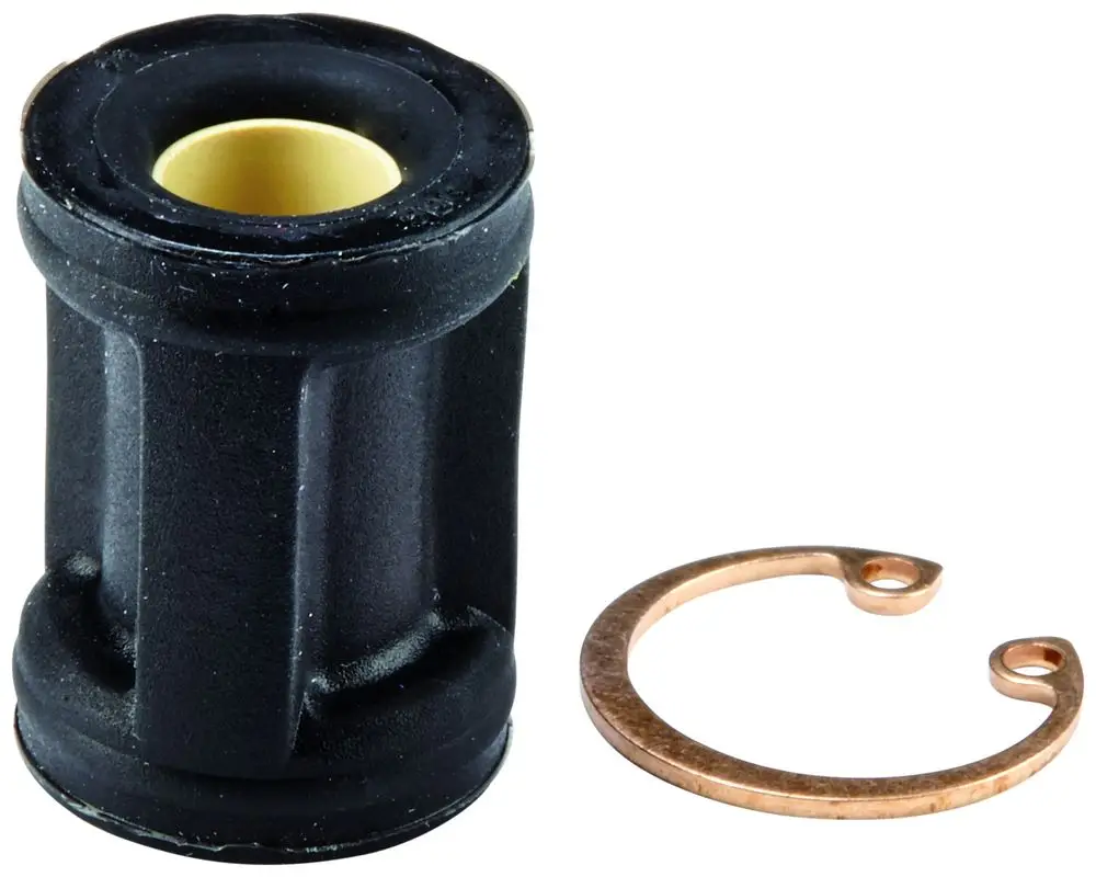 GROHE Schalldämpfer in schwarzer Kunststoffausführung, zylindrisch geformt, neben einer metallischen Halterung.