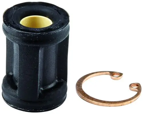 GROHE Schalldämpfer in schwarzer Kunststoffausführung, zylindrisch geformt, neben einer metallischen Halterung.