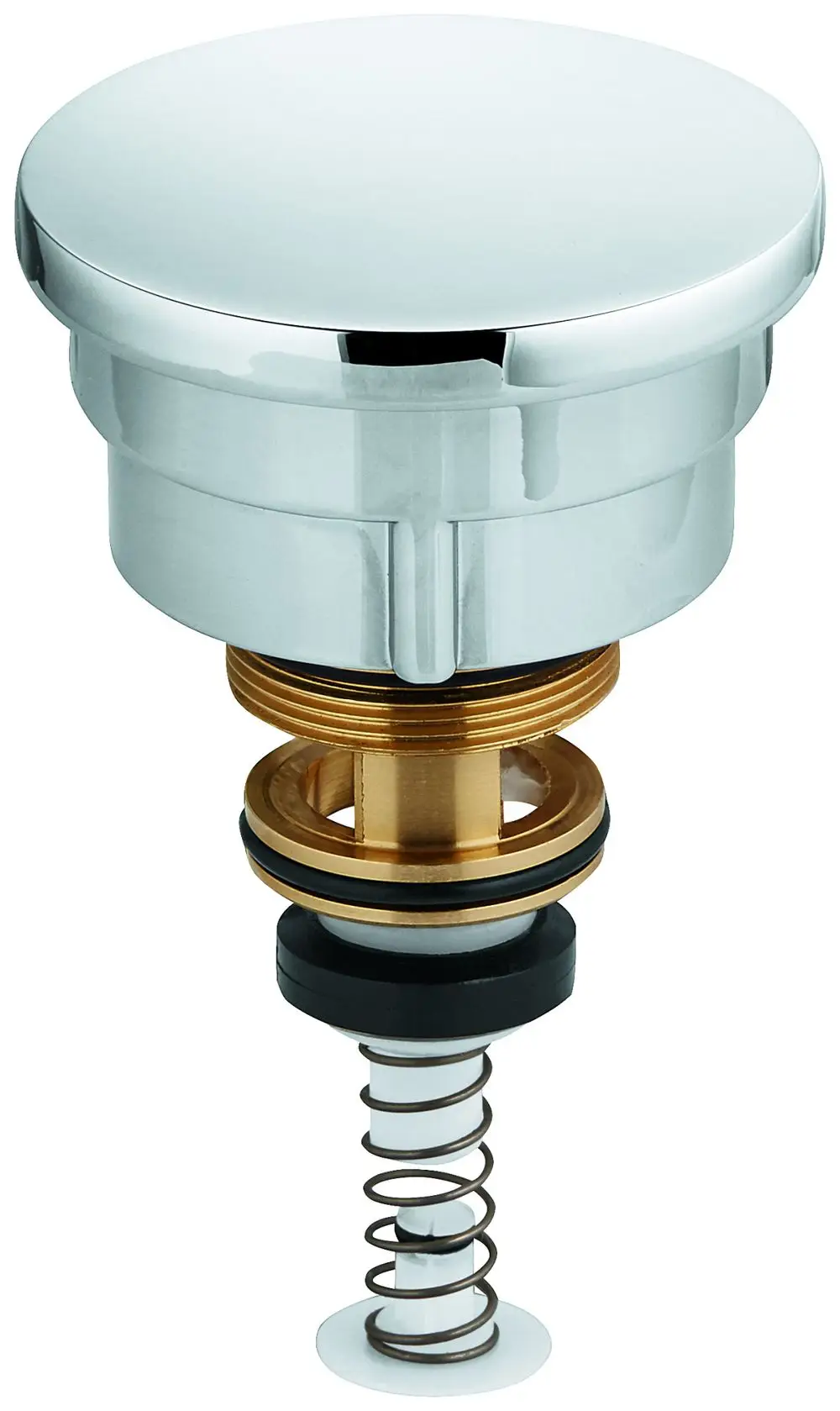 GROHE Umstellung mit einem runden, verchromten Deckel und einer darunterliegenden Mechanik, die zur Steuerung von Wasserströmung verwendet wird.
