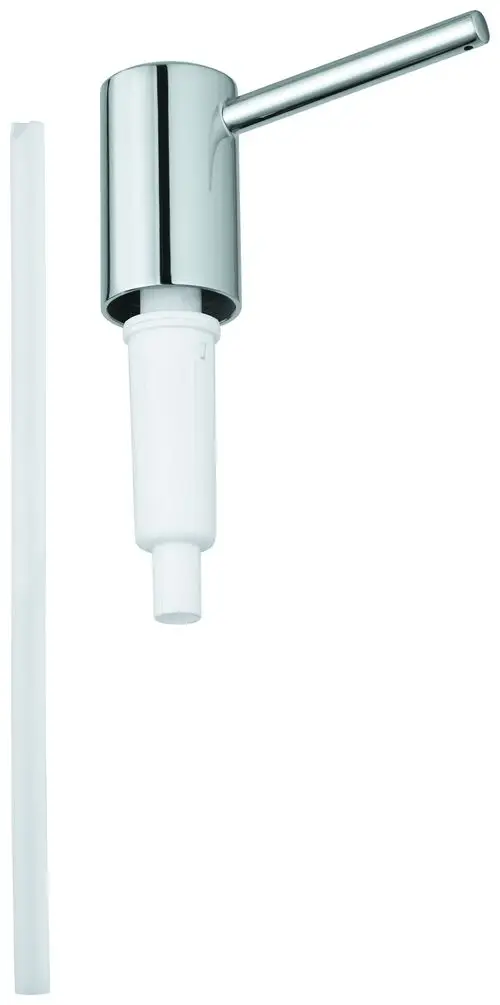GROHE Pumpvorrichtung in Chrom-Optik mit einem Hebel und einem integrierten weißen Pumpenkörper, bereit zur Nutzung in Badezimmeranwendungen.