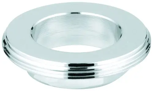 Grohe Schraubring mit flacher, runder Form und innerem Gewinde. Der glänzende Metall-Look ist typisch für Grohe Produkte. Ideal zur Befestigung in Sanitärinstallationen.