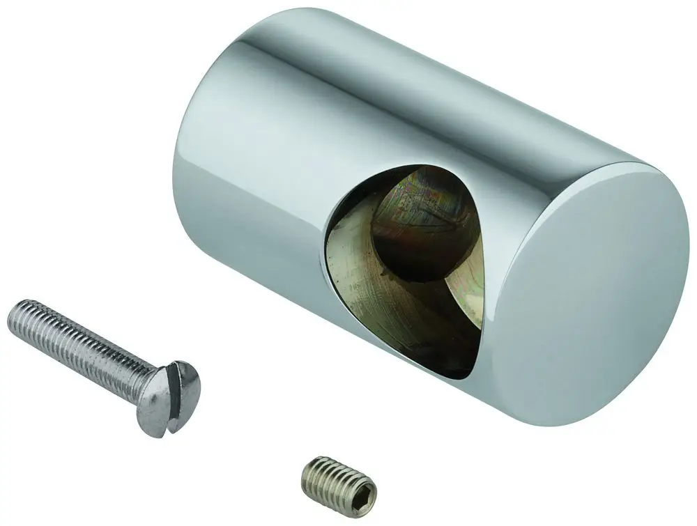 Grohe Konsole in chrom mit einer Aussparung und zwei Schrauben. Die Konsole dient zur Montage einer Brausegarnitur.