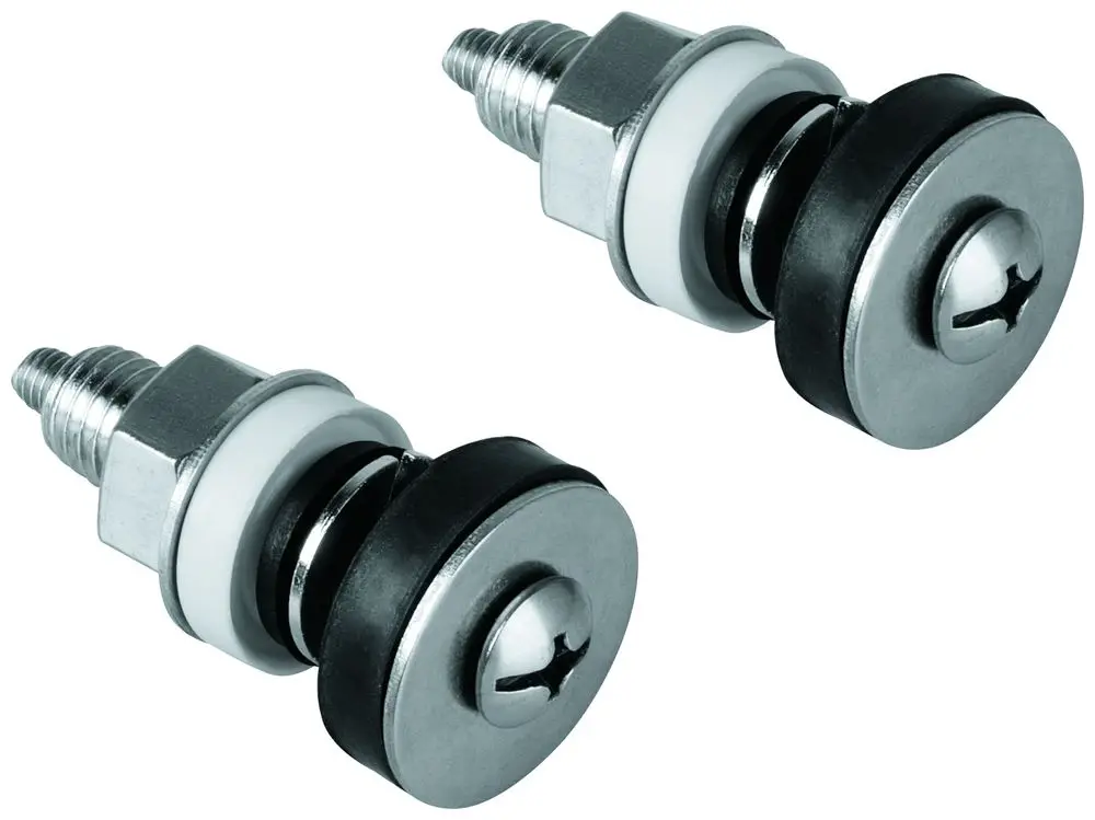 GROHE Befestigungsteile aus Metall mit Kunststoffdichtungen, bestehend aus zwei Schrauben mit jeweils einer runden Kopf-Oberfläche. Ideal für Sanitärinstallationen.