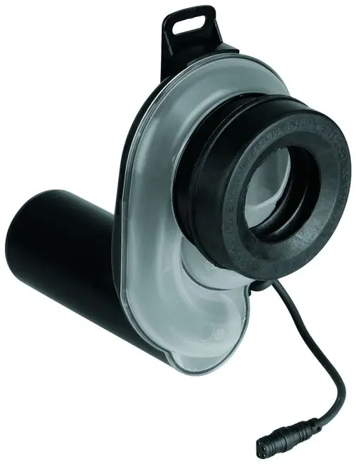 GROHE Geruchverschluss mit schwarzem Gehäuse und transparentem Element, ausgestattet mit einem Anschlusskabel.