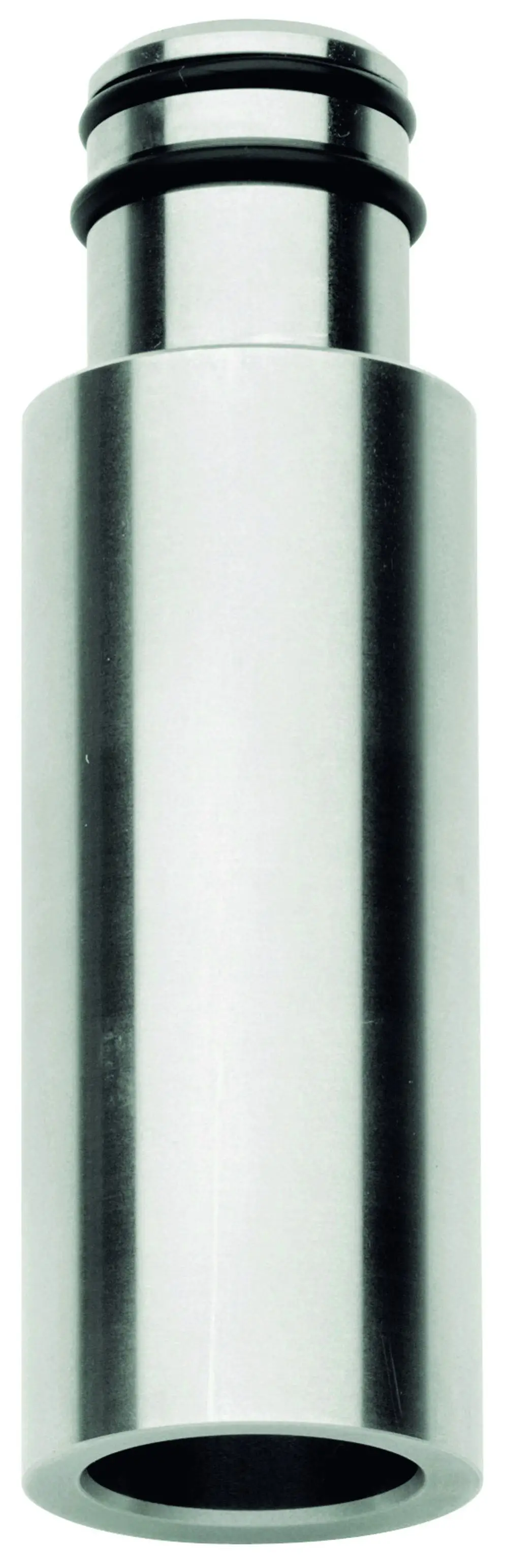 Edelstahl-Auslaufverlängerung von Grohe, zylindrisches Design mit zwei Rillen zur Dichtung, geeignet für Sanitärinstallationen.