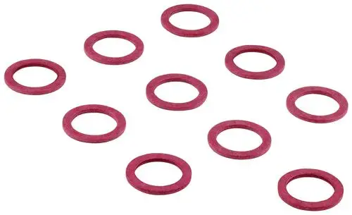 Rote Dichtungsringe von Grohe, auf einer weißen Fläche angeordnet. Die Ringe sind gleichmäßig geformt und ohne sichtbare Markierungen oder Aufdrucke.