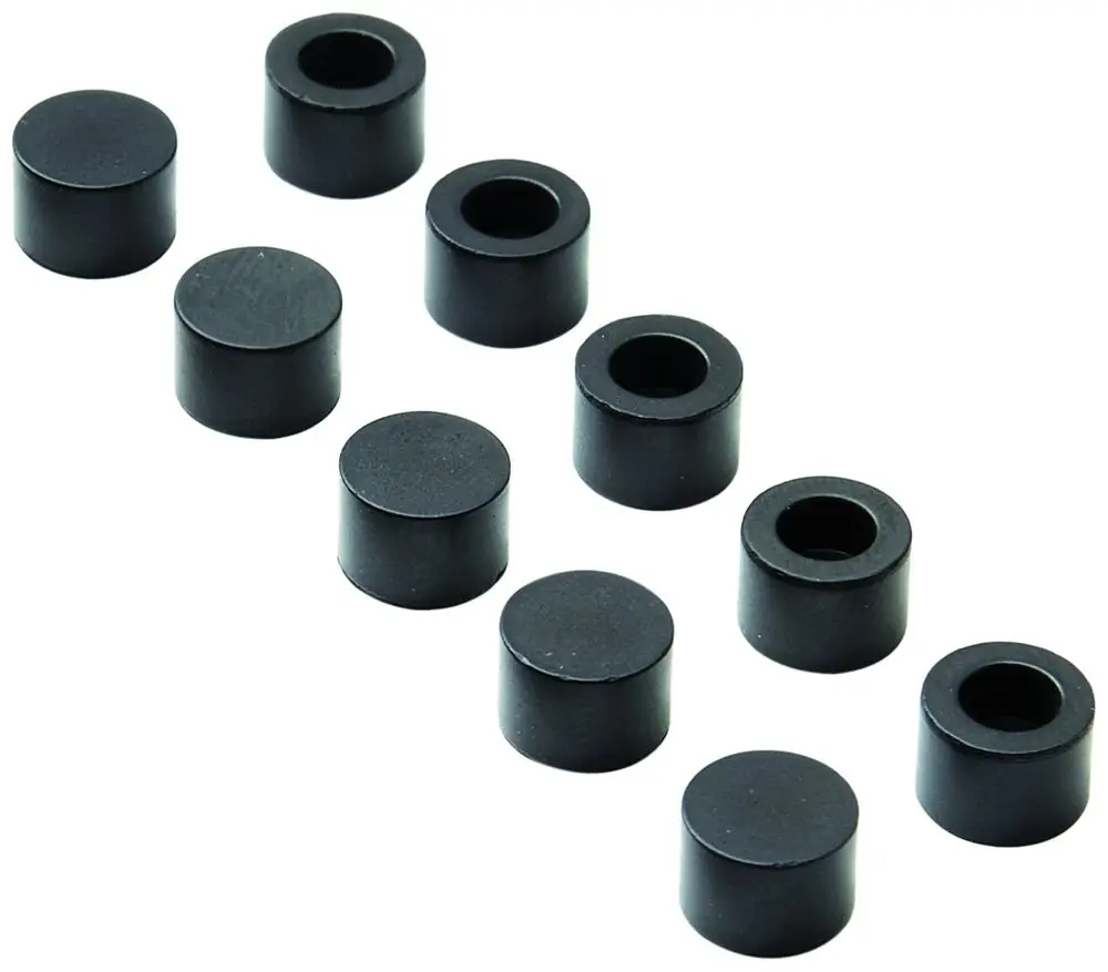 Schwarze Dichtungsringe in zylindrischer Form, einige mit Innenbohrung, auf weißem Hintergrund, passend für Grohe Füllventile.