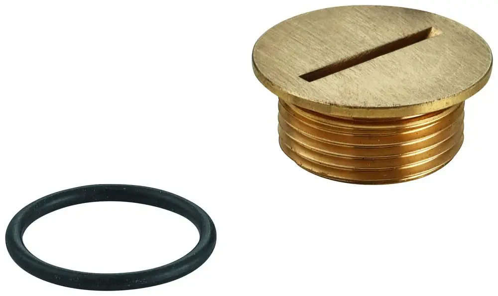 Grohe Abdeckkappe aus Metall mit einer runden Form und einer Einkerbung oben. Dazu gehört ein schwarzes O-Ring.