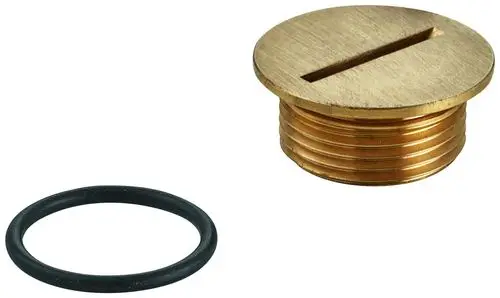Grohe Abdeckkappe aus Metall mit einer runden Form und einer Einkerbung oben. Dazu gehört ein schwarzes O-Ring.