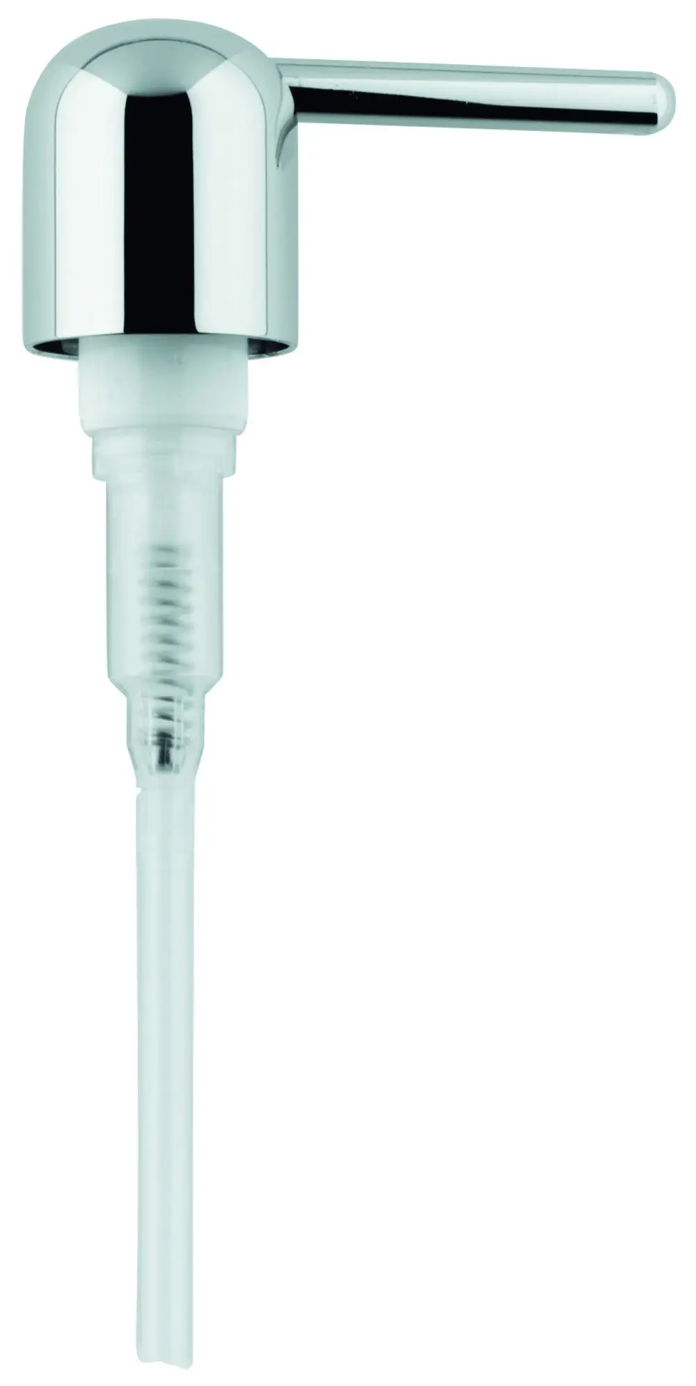 GROHE Pumpvorrichtung in Chrom für Seifenspender. Die Pumpe hat einen Griff und ein transparentes Röhrchen zur Abgabe von Flüssigkeit.