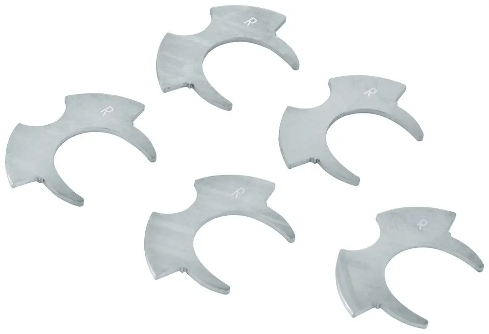 Fünf Sicherungsscheiben von Grohe in metallischer Ausführung, mit gezacktem Rand und mittigem Ausschnitt zur Verwendung in Verbindung mit mechanischen Bauteilen.