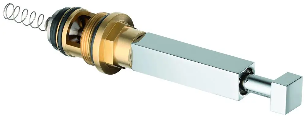 GROHE Umstellung mit einem verchromten Design, bestehend aus einem zylindrischen Teil mit einer Feder und einem rechteckigen Hebel.