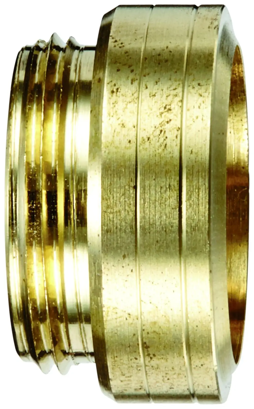 Brass fitting with visible threads, designed for plumbing applications. Marca Grohe engraved on the surface, indicating its quality and compatibility with standard connections.