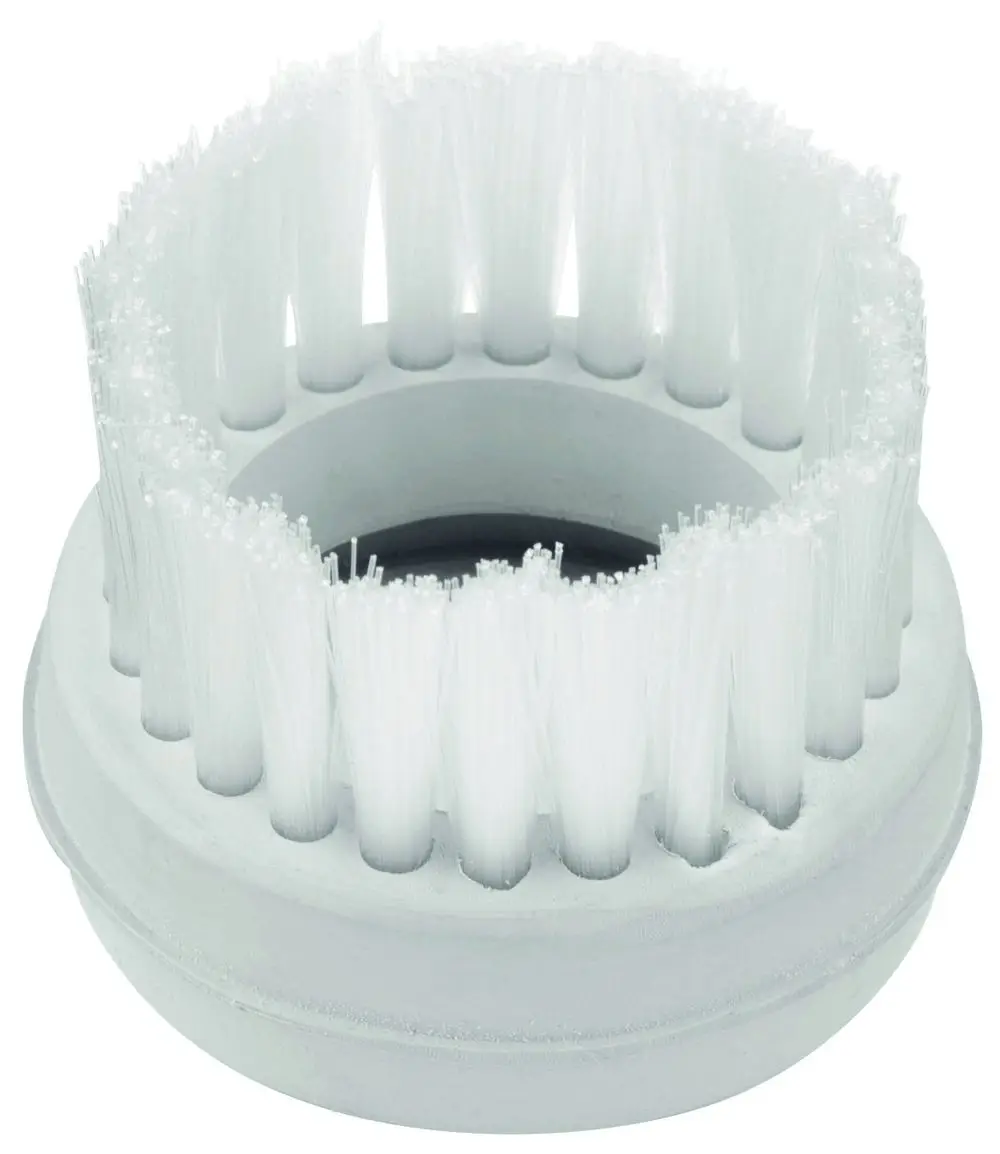 Weißer Bürstenkopf mit vielen feinen Borsten, geeignet für die Verwendung mit Grohe Produkten. Runde Form mit zentralem Loch in der Mitte.