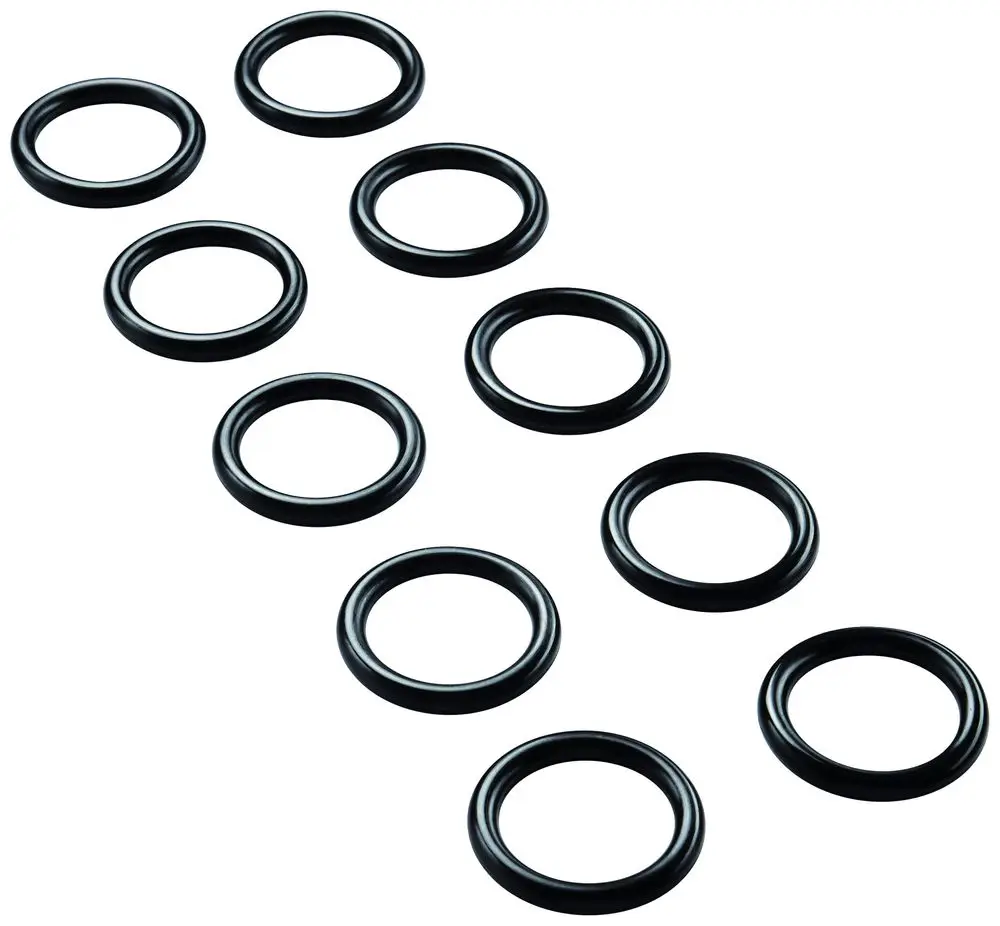 Schwarze O-Ringe in verschiedenen Größen, in einer Gruppe angeordnet. Produkte von Grohe, die für Dichtungsanwendungen in Sanitäranlagen verwendet werden.