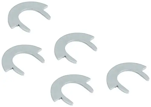 Satz aus fünf Sicherungsscheiben in silberner Farbe, typische Form mit zwei offenen Enden. Produkte von Grohe, geeignet für verschiedene Anwendungen.